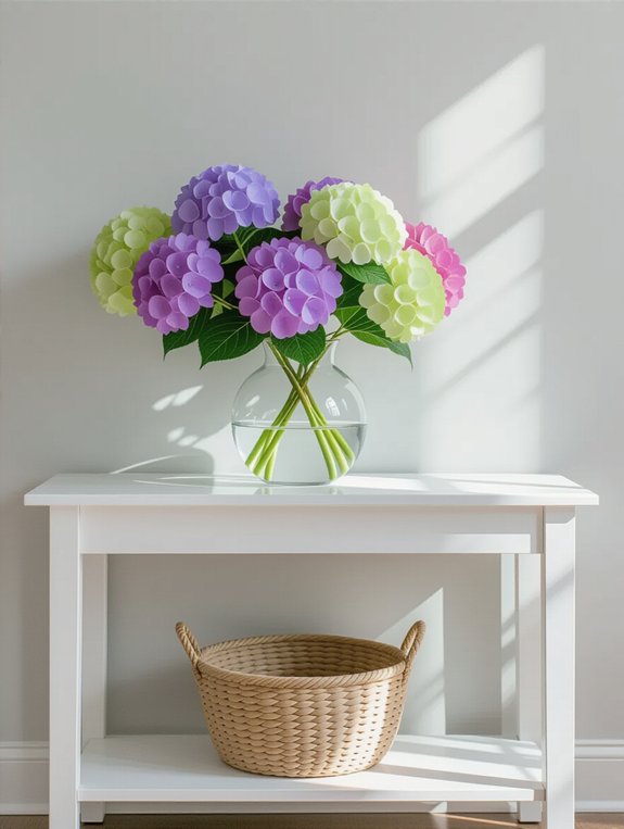 hydrangeas in minimalist vase