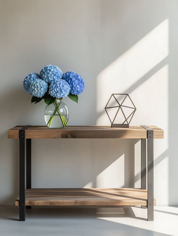 industrial charm with hydrangeas