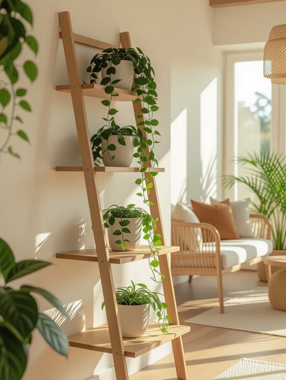 ladder shelf with vines