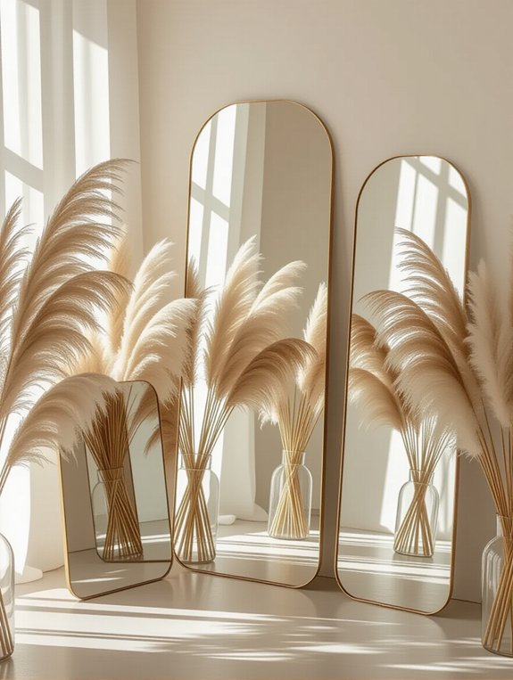 layered mirrors with pampas