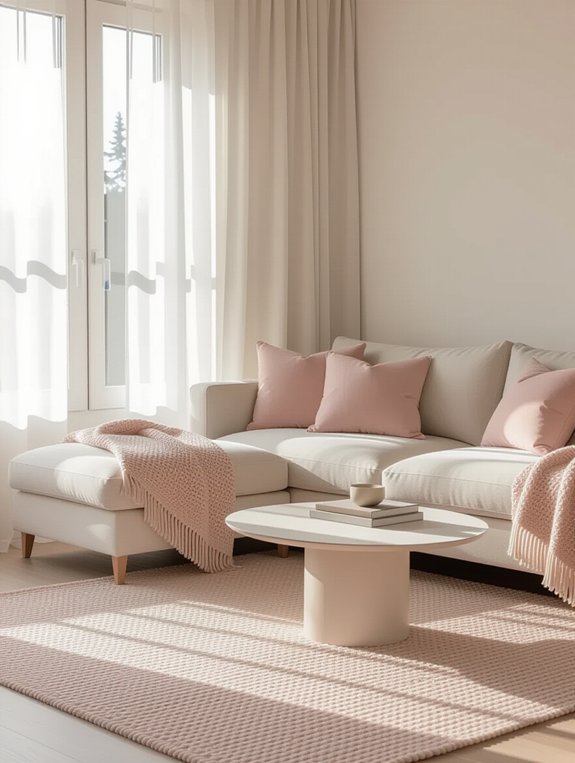 layered pink beige rugs