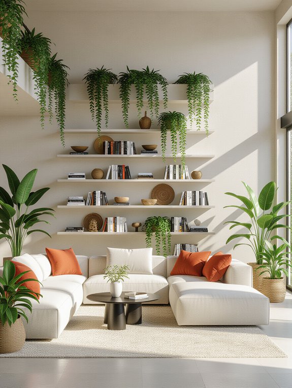 layered shelving and greenery