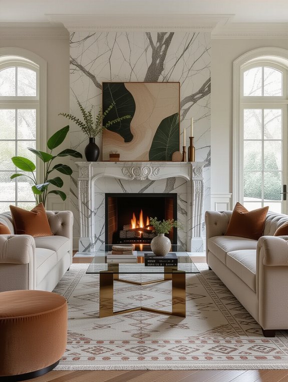 luxurious marble fireplace lounge