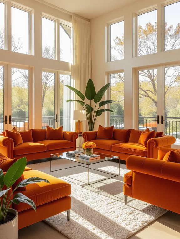 luxurious orange velvet furnishings