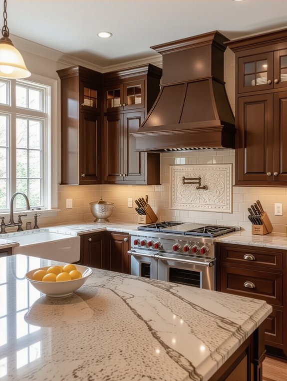 mahogany cabinets creamy granite