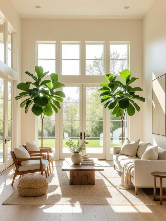 minimalist large potted trees