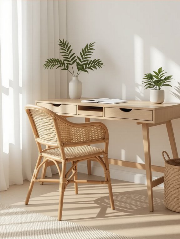 minimalist rattan workspace design