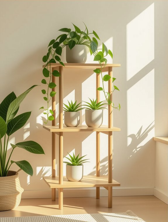 minimalist wooden plant display