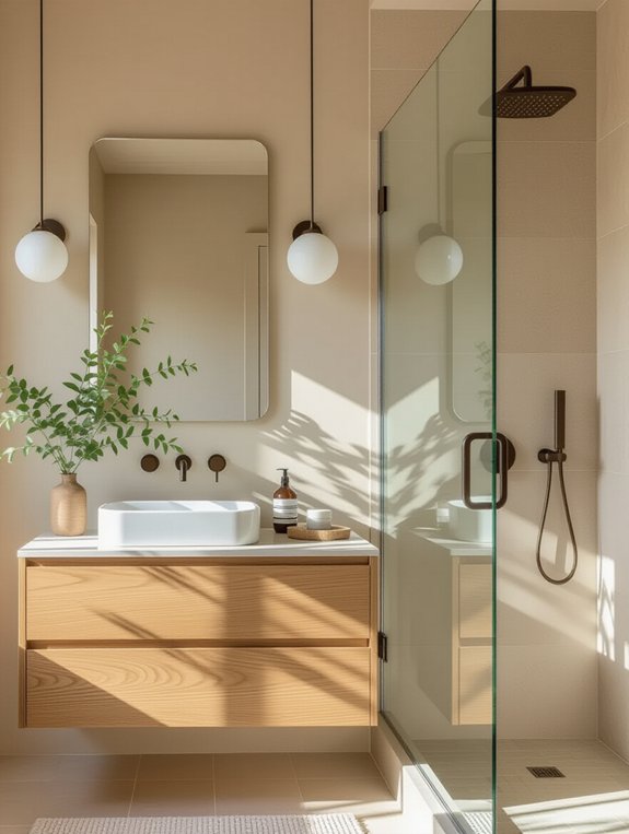 natural oak and frosted glass