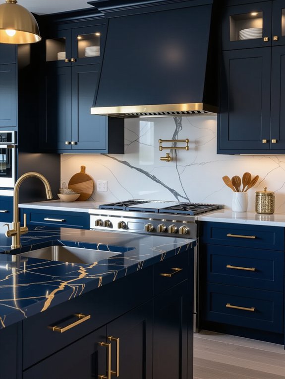 navy blue gold veined elegance