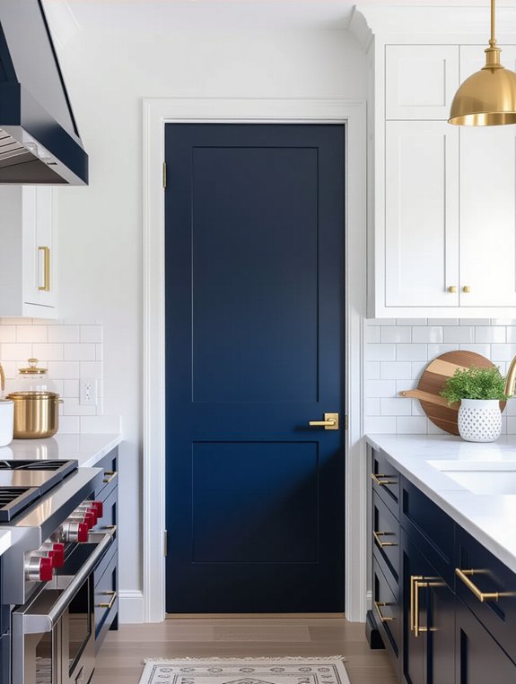 navy door gold handle