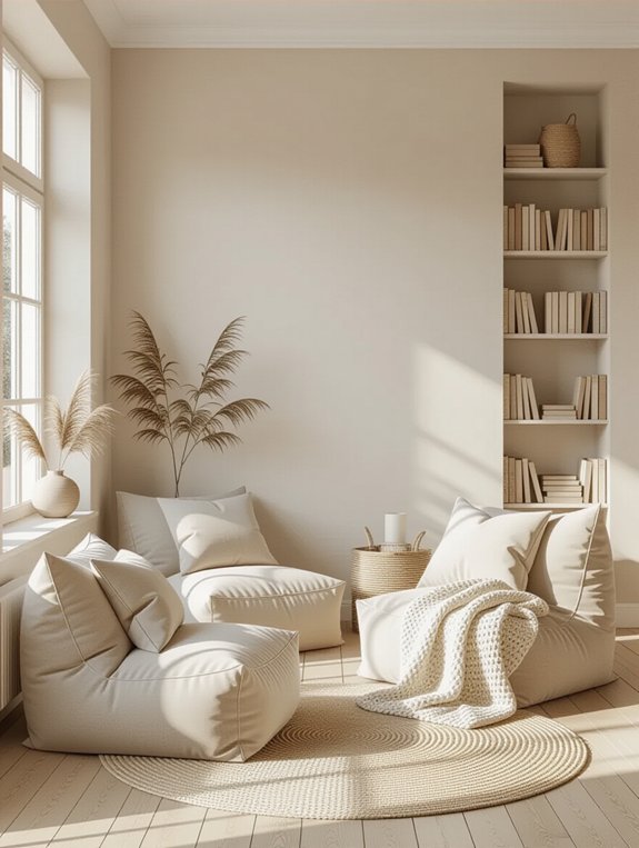 neutral minimalist reading nook