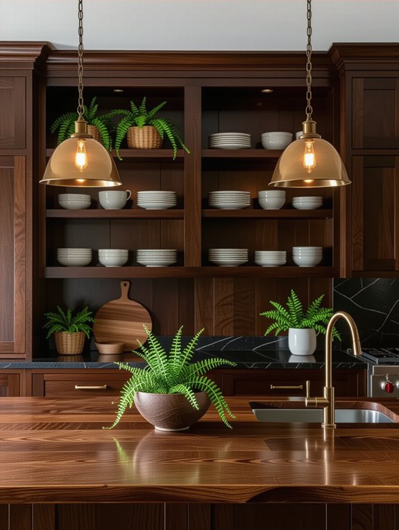 open shelving dark wood