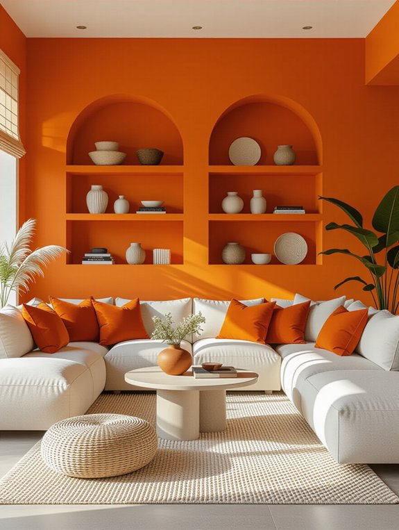 orange accented wall shelves