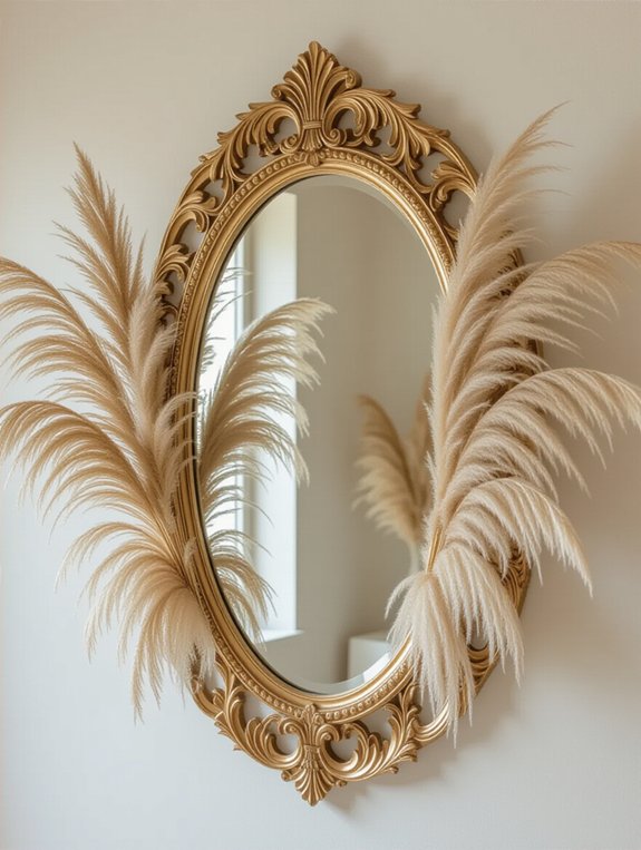ornate mirror with pampas