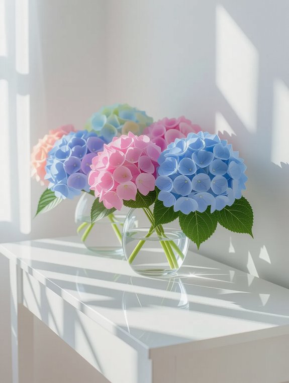 pastel hydrangeas brighten console