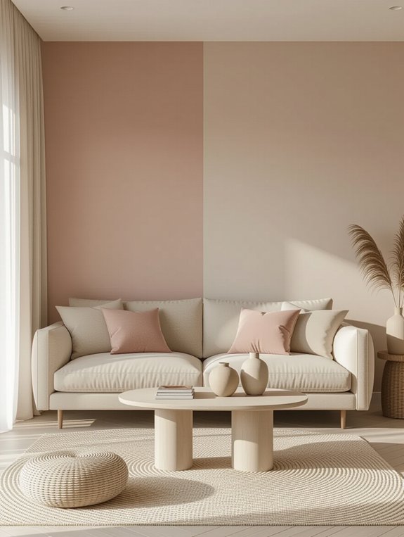 pink beige color blocked walls