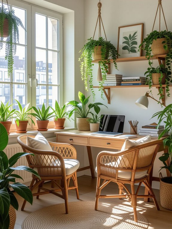 rattan seating with plants