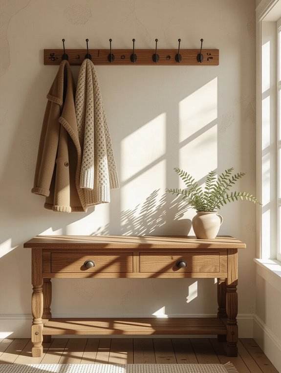 rustic console table hooks