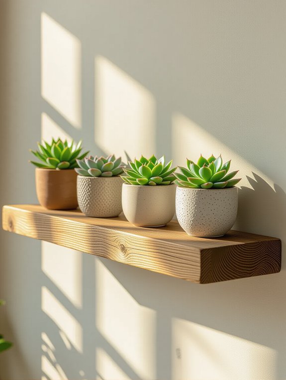 rustic floating shelves succulents