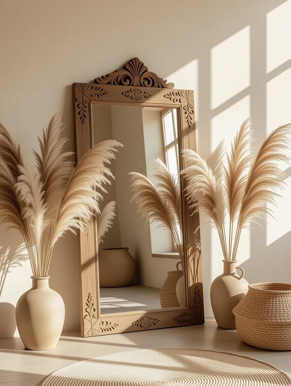 rustic mirror with pampas