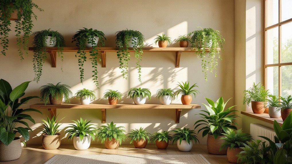 rustic shelves with plants