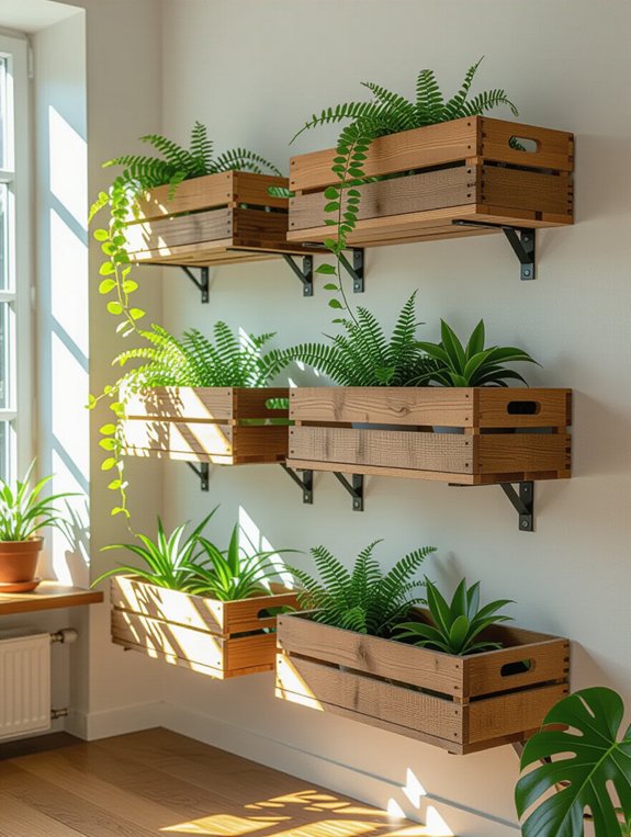 rustic vintage crate shelves
