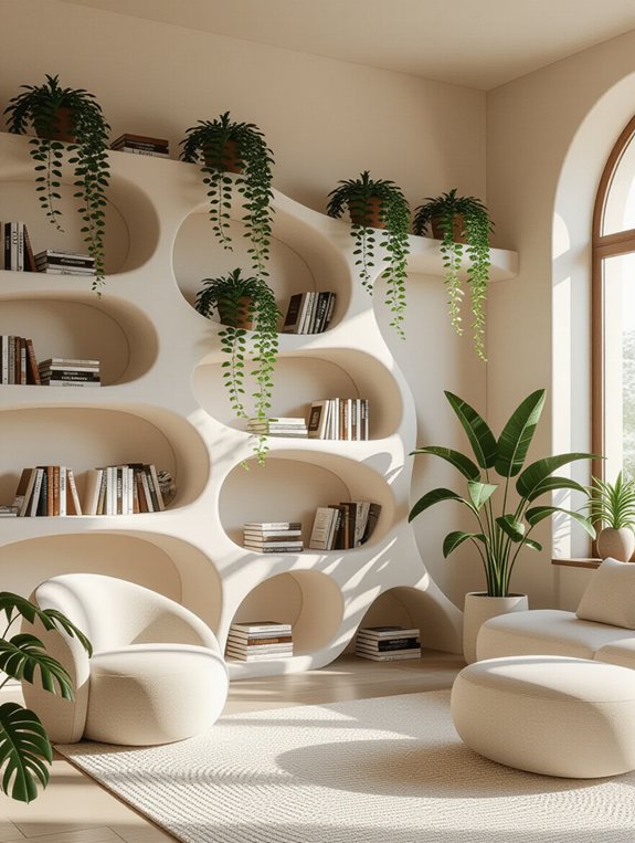sculptural plants on shelves