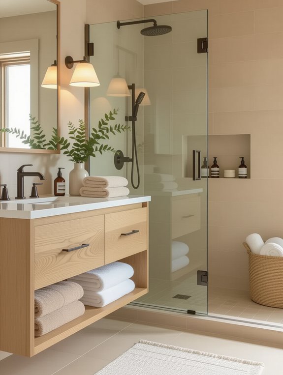 serene beige wooden bathroom
