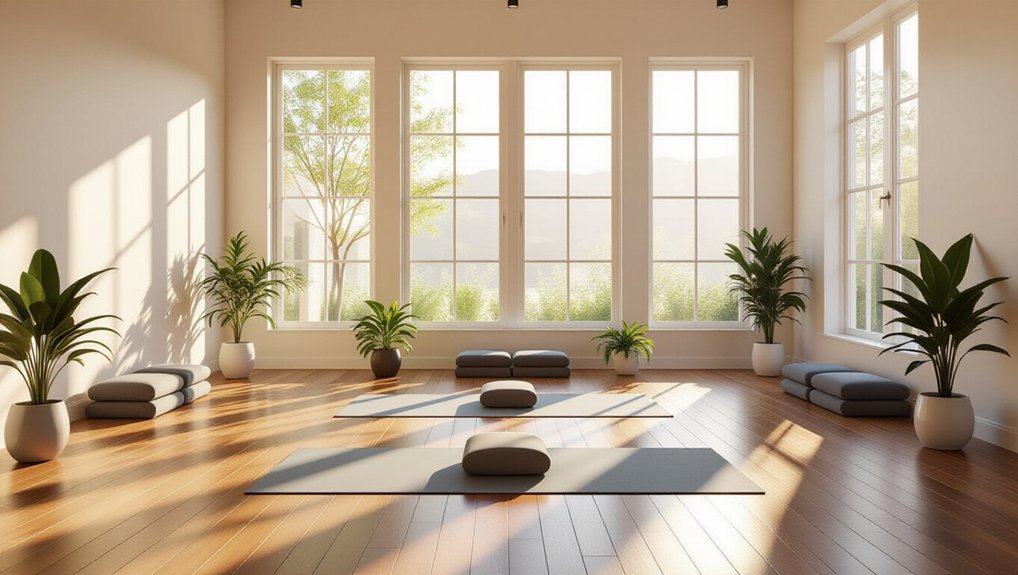 serene wooden floor yoga