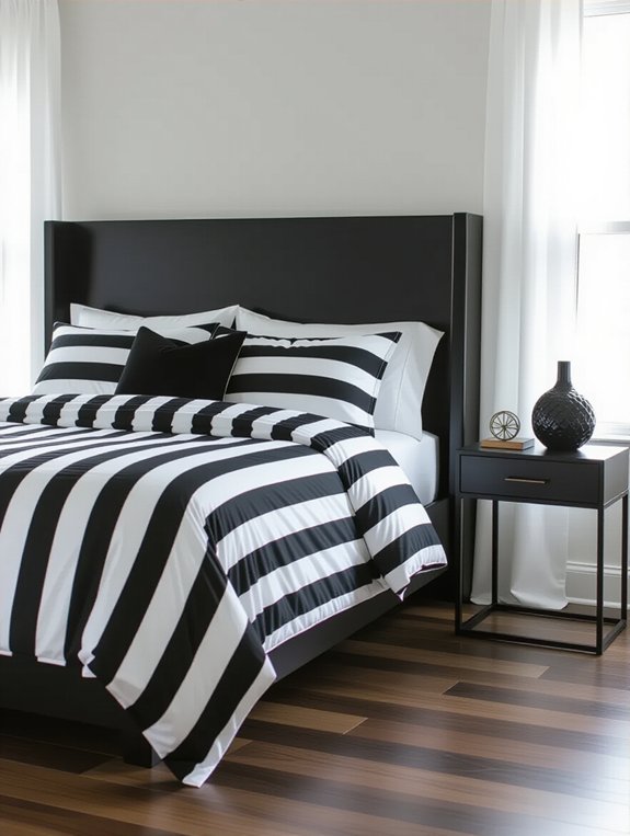 sleek black headboard contrast