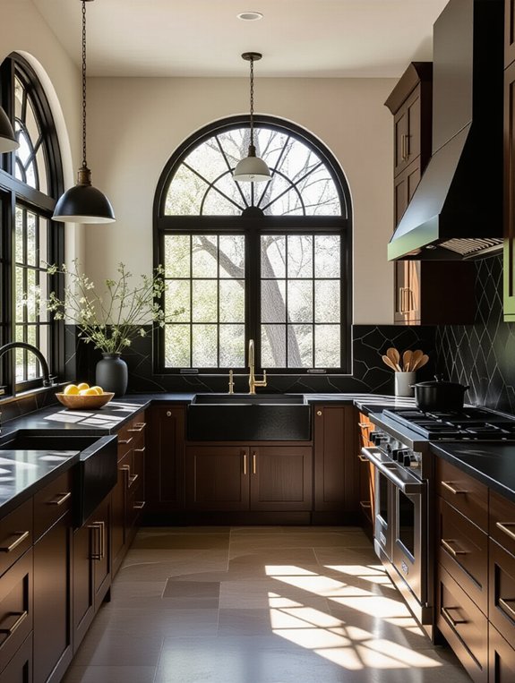 sleek black wood kitchen