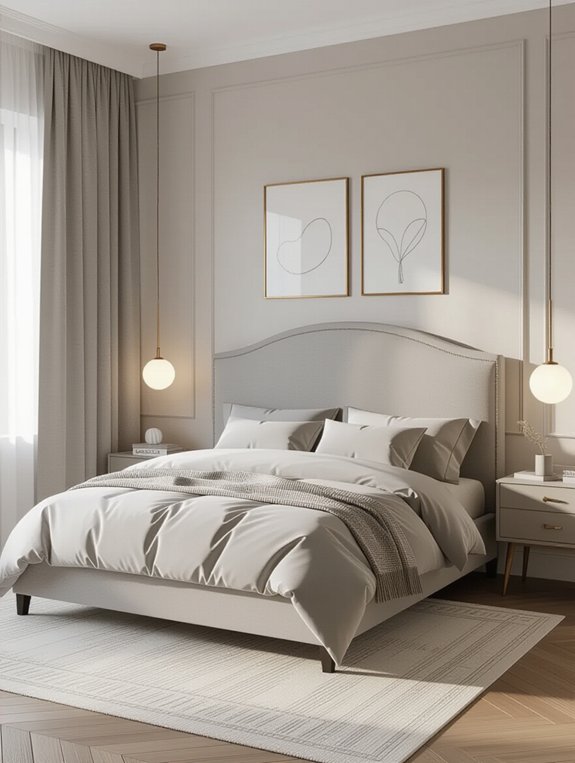 sleek curved gray bed