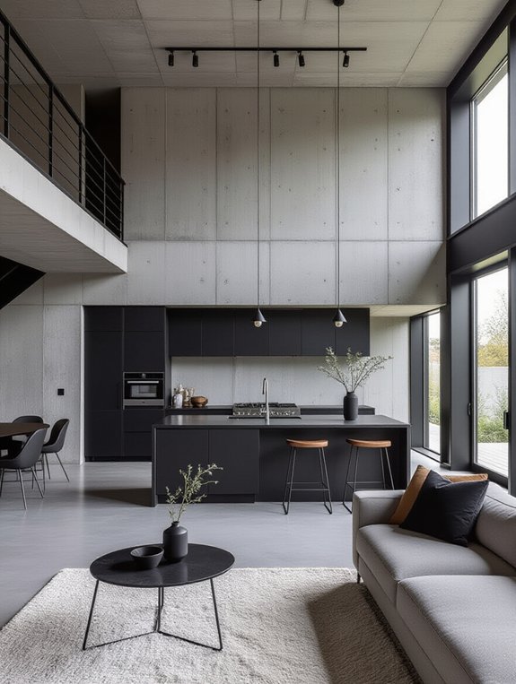 sleek monochromatic concrete kitchen
