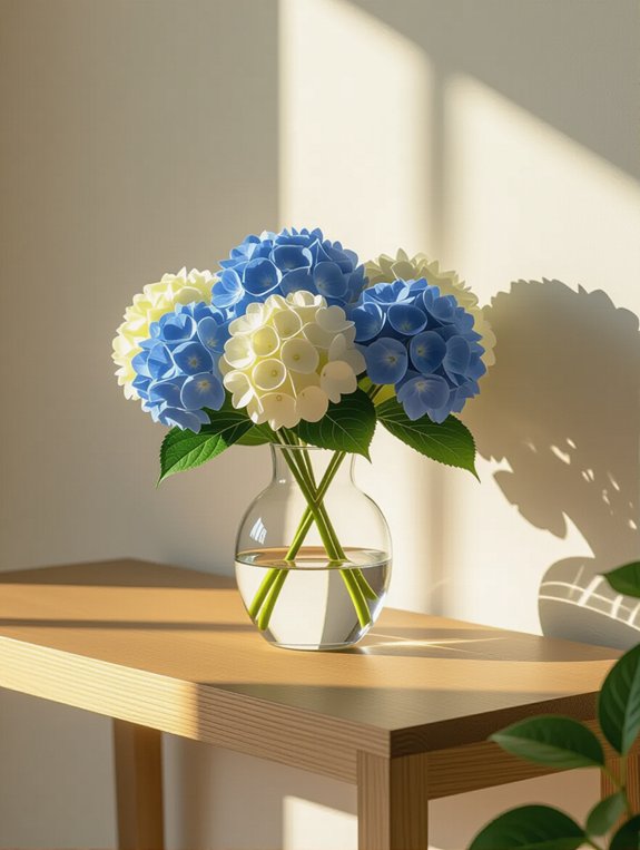 soft lighting and hydrangeas