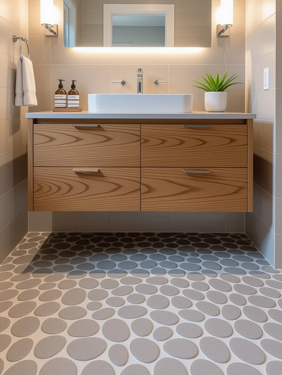 soothing pebble tile bathroom