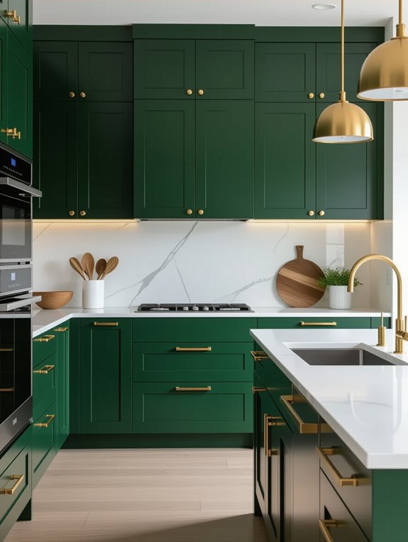 sophisticated dark green kitchen