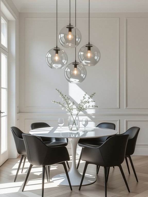 sophisticated monochromatic dining space