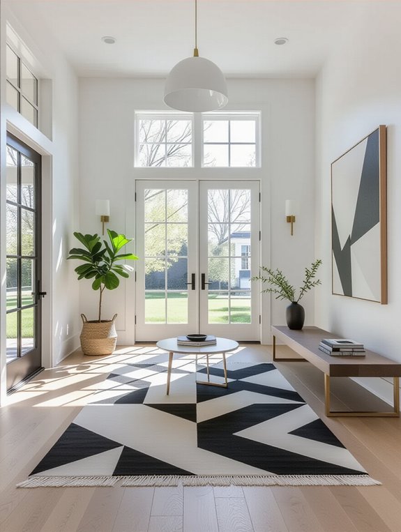 statement rug enhances entryway