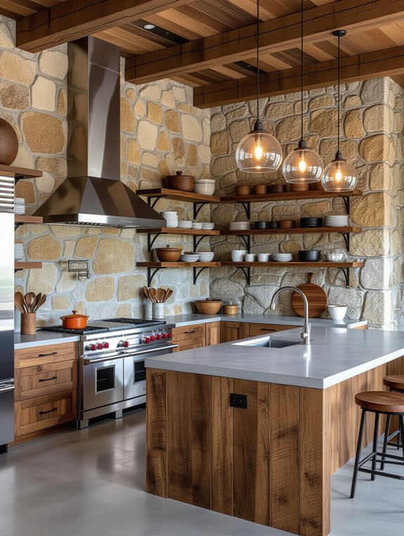 stone and steel kitchen design