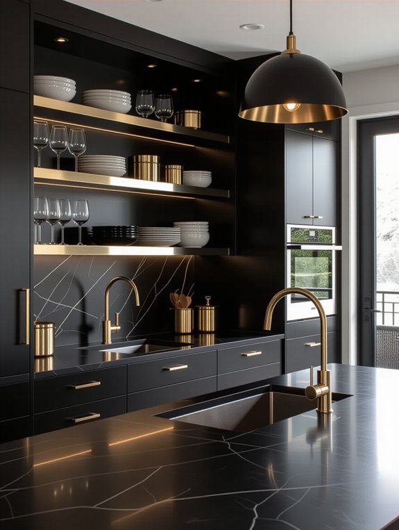 stylish black and gold shelving