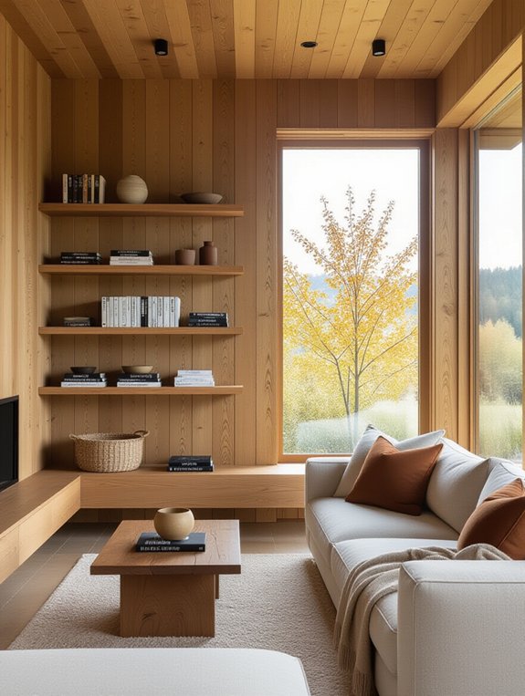 stylish built in wood shelves