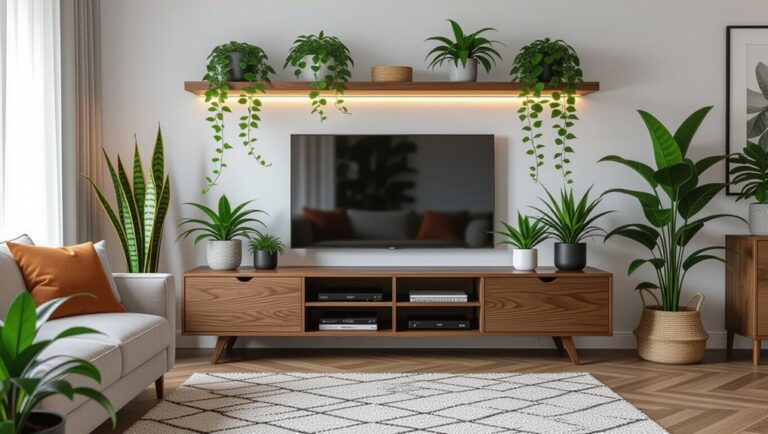 stylish entertainment centers with plants