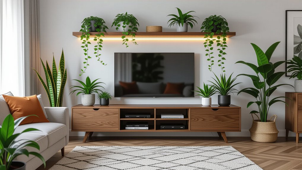 stylish entertainment centers with plants