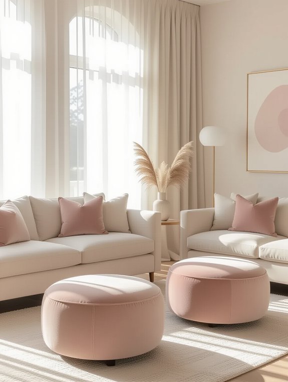 stylish soft pink ottomans
