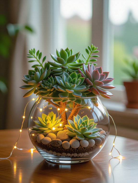succulent terrarium with sparkle