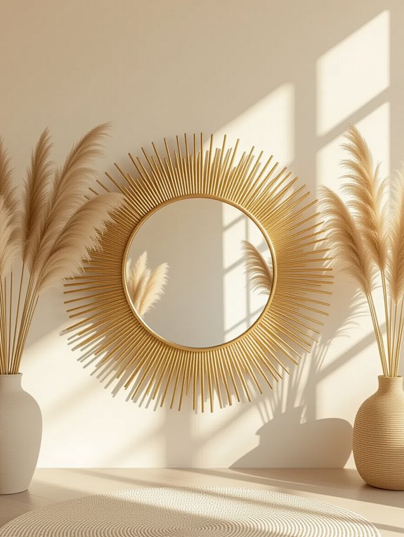 sunburst mirror with pampas
