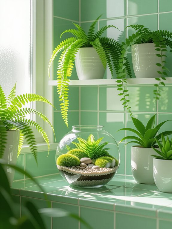 terrariums enhance bathroom decor