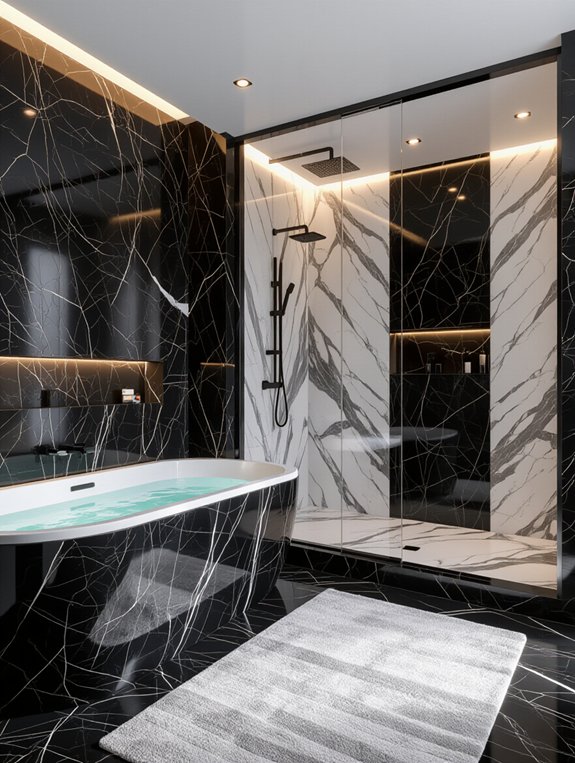 textured marble enhances bathrooms