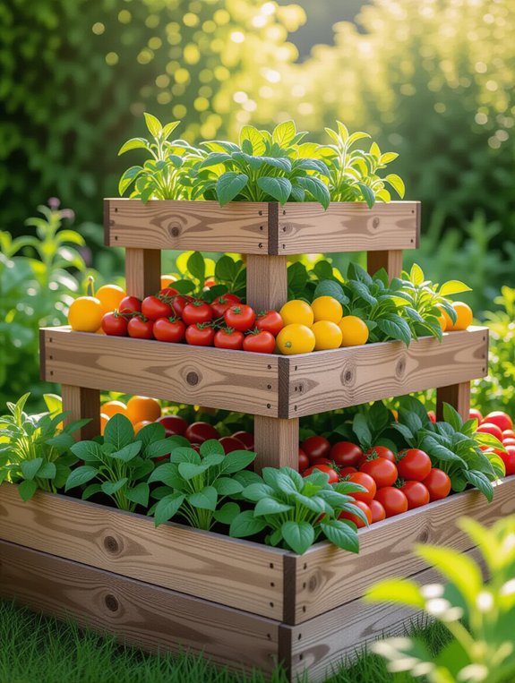 tiered wooden garden design